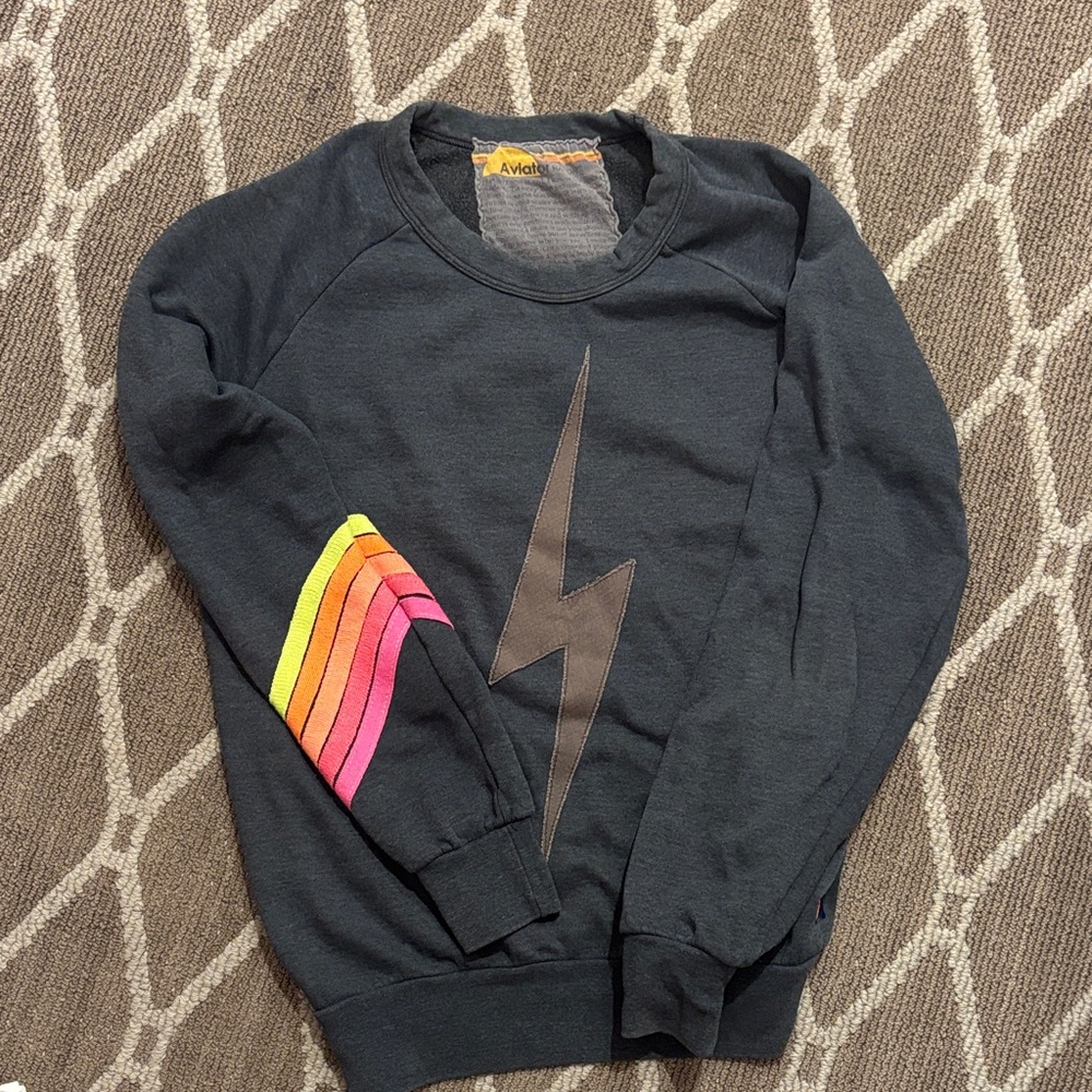 Aviator Nation Charcoal Sweater with Vibrant Lightning Bolt
